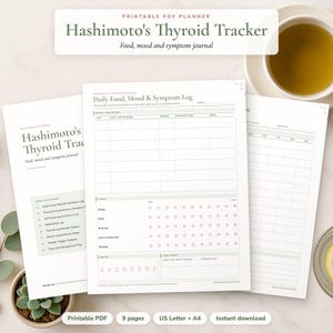 Monitorowanie tarczycy Hashimoto, dziennik żywieniowy, nastrój i objawy, dziennik zdrowia w formacie PDF do druku