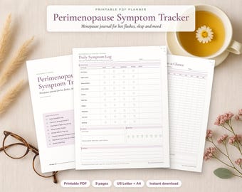 Perimenopause Symptom Tracker, Menopause Journal for Hot Flashes, Sleep and Mood, Printable PDF