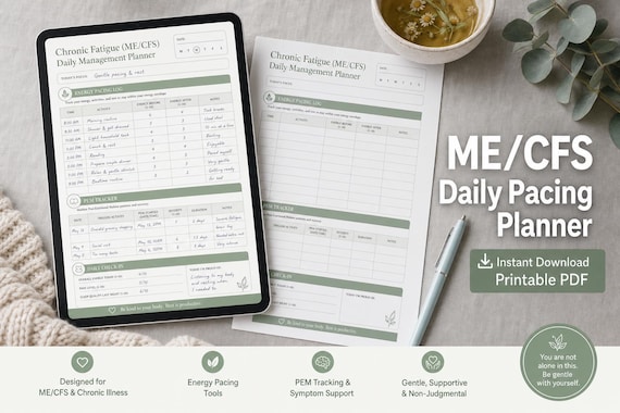ME CFS Pacing Planner, Daily Energy Tracker and PEM Log, Chronic Fatigue Spoon Journal, Printable pdf