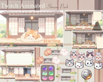 Sleeping Cat On Japanese Terrace Twitch Animated Stream Package | Cozy | Aesthetic | Japan | Streaming Asset | Twitch Overlay | Screen