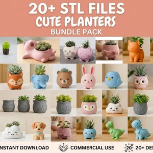 20+ Cute Kawaii Planter STL Bundle, Animal Succulent Pots, 3D Printable Plant Pot Files, STL OBJ Instant Download ,3D Printable Plant Pots.
