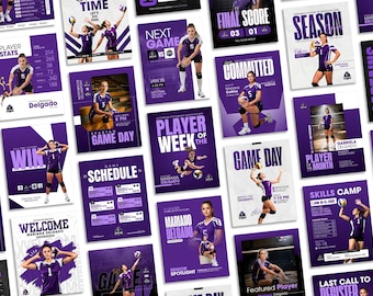 Volleyball-Instagram-Vorlagen | Bearbeitbare Canva-Sportgrafiken | Spieltag, Spielerstatistiken, Spielplan & Kader