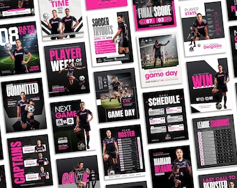 Soccer Canva Templates Bundle | Sports Social Media Graphics | Game Day, Player Spotlight & Team Roster