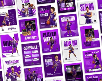 Basketball Canva Templates | Editable Sports Graphics for Instagram | Game Day, Team Schedule & Player Spotlight Bundle