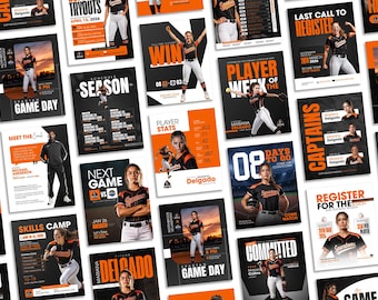 Softball Social Media Templates | Canva Sports Graphics Bundle | Game Day, Team Roster & Player Stats Templates