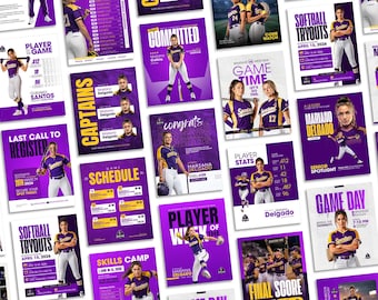 Softball Canva Templates | Sports Social Media Graphics | Game Day, Team Roster & Schedule Templates | Editable Instagram Templates