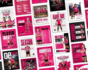 Volleyball Social Media Templates | Canva Sports Graphics Bundle | Game Day, Team Roster & Player Stats Templates