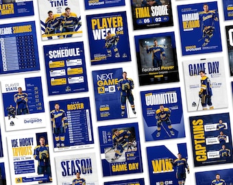 Hockey Social Media Vorlagen | Canva Sports Grafik-Bundle | Game Day, Team Roster & Player Spotlight Vorlagen