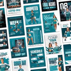 Pakiet szablonów Canva dla kibiców | Grafika sportowa do mediów społecznościowych | Harmonogram zawodów, wyróżnieni sportowcy i posty z dnia zawodów