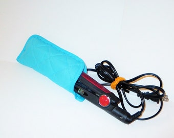 Quilted Flat Iron Holder, Heat Resistant Curling Iron Cover, Bright Blue Hot Iron Holder, Bathroom Home Travel Accessories.