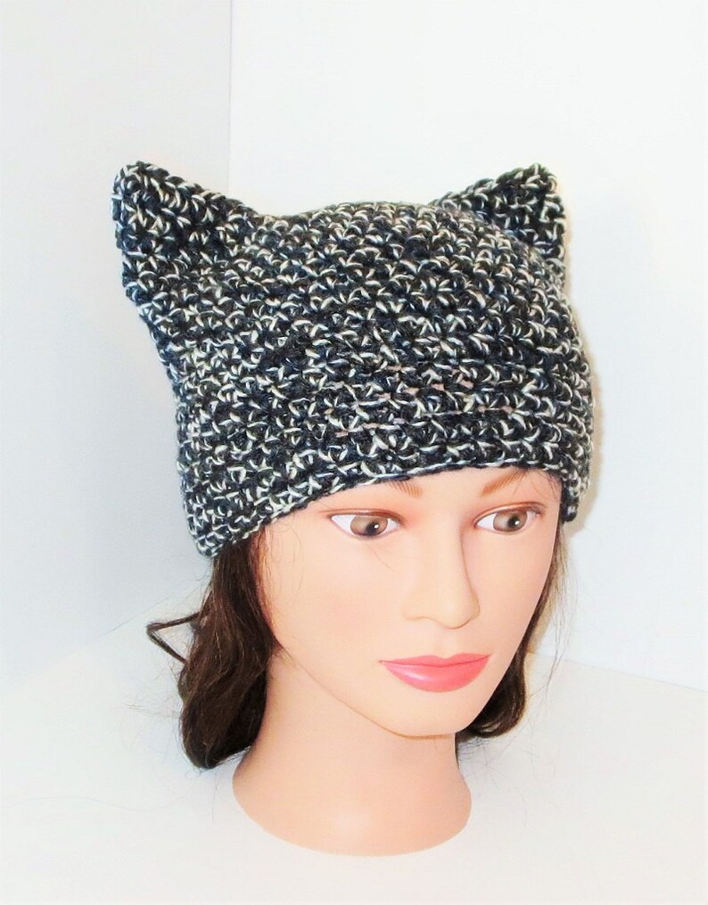 Grey Marl Cat Hat Crochet Cat beanie Animal Beanie Hat image 0
