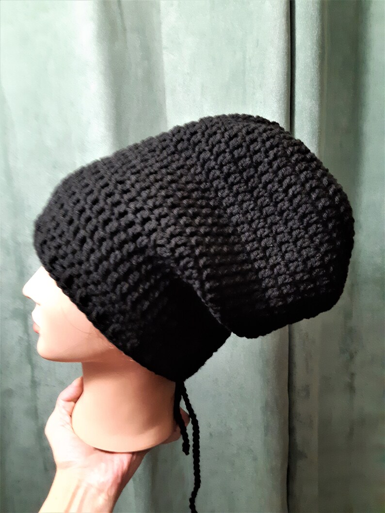 Black Crochet Large tam Unisex Rasta Tam Black Rasta Tam Ti image 0