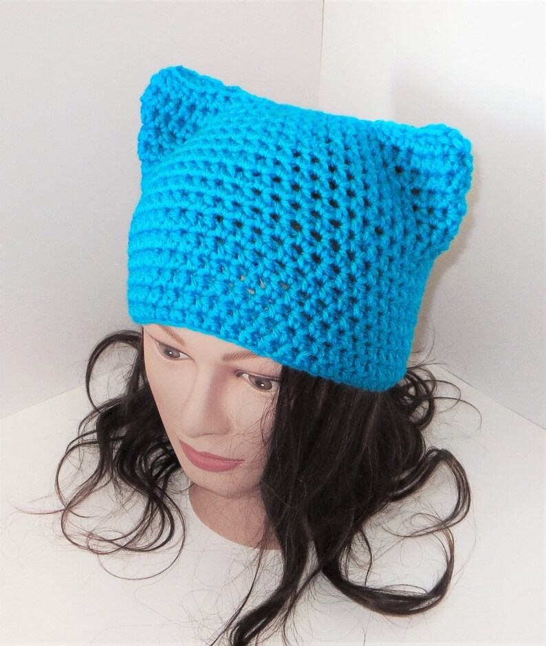 Teal Cat Hat Crochet Teal Cat beanie Animal Beanie Hat image 0