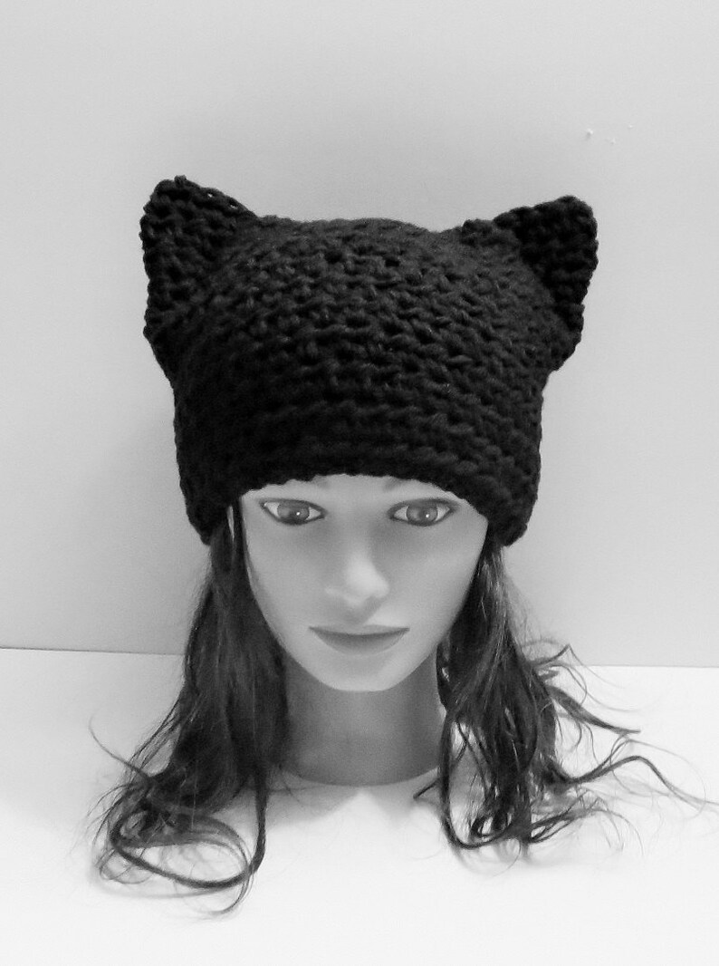 Black Cat Hat Crochet Black Cat beanie ANY SIZE One Price image 0