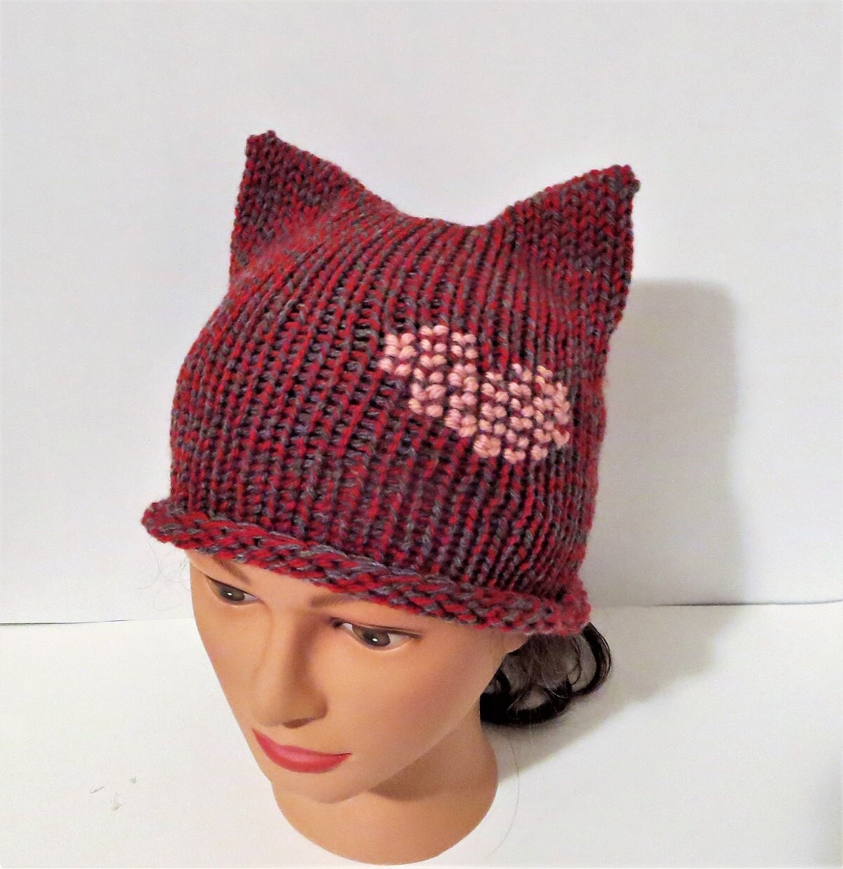 Romantic Knit Kitty Hat Knit Cat Hat with Heart Romantic Etsy