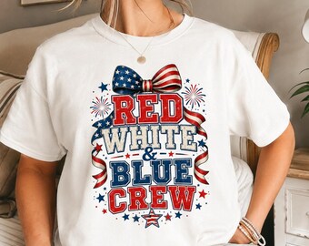Red White and Blue Crew Shirt, Patriotic Fourth of July T-Shirt, USA Independence Day Tee, Family Matching July 4th Outfit
