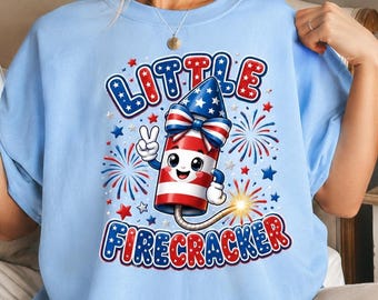 Little Firecracker Shirt, Patriotic Kids Fourth of July T-Shirt, Cute USA Independence Day Tee, Red White Blue Toddler Gift