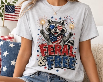 Feral and Free Raccoon Shirt, Funny Patriotic Fourth of July T-Shirt, America 250 USA Independence Day Tee Gift