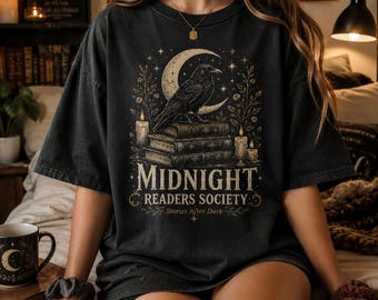 Midnight Readers Society Shirt, Raven Book Lover Tee, Dark Academia T-Shirt, Gothic Library Gift, Stories After Dark Tee