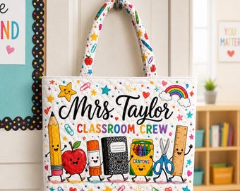Personalized Teacher Tote Bag, Custom Quilted Classroom Crew Bag, Teacher Appreciation Gift, Back To School Tote, Mrs Name Bag