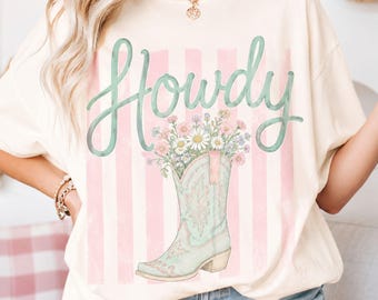 Howdy Floral Cowgirl Boot Shirt, Western Graphic Tee, Country Concert Outfit, Rodeo Shirt, Cute Southern T-Shirt Gift for Women Tee Gift Top