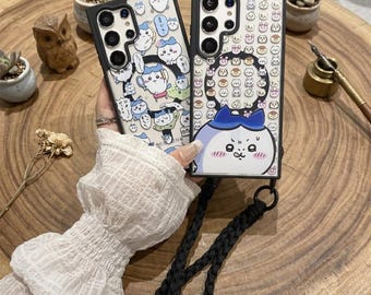 Cartoon magnetische standaard leuke chiikawa harde telefoonhoes met riem voor iphone 17 pro max 16 15 14 13 12 en samsung s26 ultra s25 s24 s23 s22