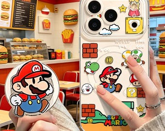 Magnetisch grappig Mario Stand-telefoonhoesje voor iPhone 17 Pro Max 16 15 14 13 12 11, retro gaming helder, Magsafe-compatibele hoes, gamercadeau