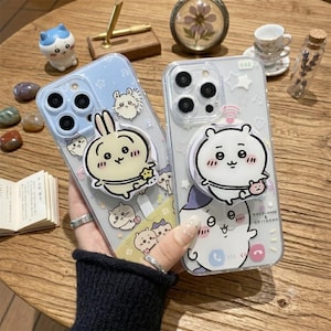 Magnetiskt stativ Sött Chiikawa-telefonskal till iPhone 17 Pro Max 16 15 14 13 12 11, , Genomskinligt kawaii tecknat bakstycke