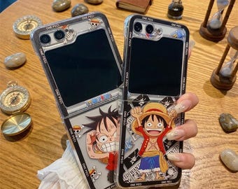 Anime manga luffy telefoonhoesje met riem voor Samsung Galaxy Z Flip 7 6 5 4 3, doorzichtige leuke telefoonhoes, anime minnaar fans Otaku cadeau