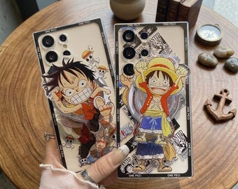 Magnetische standaard anime manga luffy telefoonhoesje met riem voor samsung s26 ultra s25 s24 s23 s22 s21 a15 a14, anime minnaar fans otaku cadeau