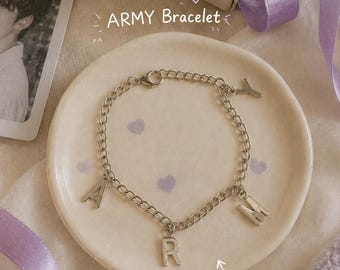 ARMY Letter Charm Bracelet | Kpop Silver Chain Jewelry | Arirang Concert Wristlet