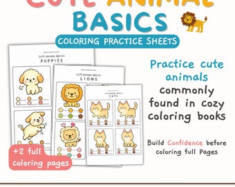 Cute Animal Coloring Practice Sheets, Printable PDF for Beginners, Alcohol Marker Coloring Pages, A4 & US Letter (Digital Download)