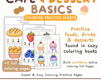 Cafe, Food & Dessert Coloring Practice Sheets PDF, Beginner Alcohol Marker Workbook, A4 And US Letter (Digital Download)