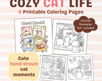 Cute Cat Mini Coloring Book, Cozy Kitty Coloring Pages, Bold and Easy Coloring Pages, Printable PDF, Digital Download