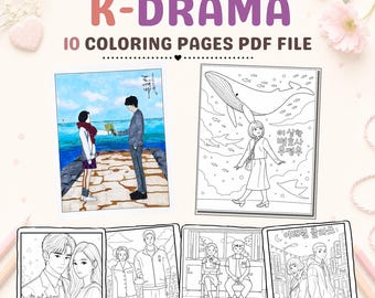 K-Drama Coloring Pages, Romantic Korean Drama Printable Digital Coloring Pages (PDF Download)