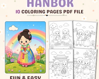 Korean Hanbok Coloring Book, Cultural Activity Coloring Pages (Digital Download)