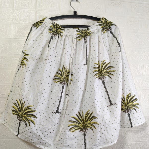 Pure Cotton Short Skirt  Indian Block Print Boho Summer Earthy Elegant Comfy Daywear Mom Outfit Almond Green Flower Print Skirt