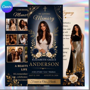 Funeral Program Template, Trifold Memorial Program, Funeral Brochure, Celebration of Life, Obituary T emplate, Navy Blue Funeral Program