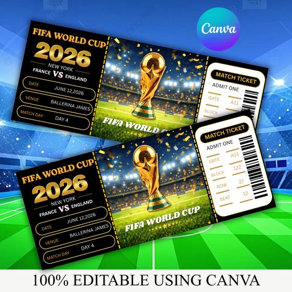 World Cup 2026 Matchday Ticket, Editable Soccer Ticket Birthday Voucher, Football Fan Gift, Printable Canva Template Digital Download
