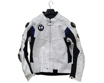White BMW Motorcycle Leather Jacket Motorbike Safety Leather Wear