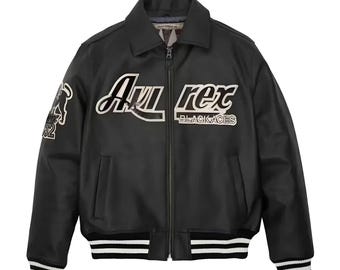 Avirex Black Leather Jacket Vintage Lion Cowhide Men Leather Jackets