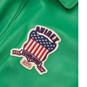 Jaqueta bomber universitária de couro verde: estilo Avirex, streetwear retrô hip-hop imagem 3
