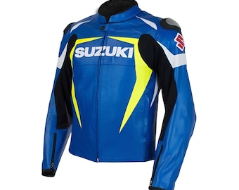 Suzuki Leather Motorcycle Jacket Motorbike Road Racing Custom Made Jacket