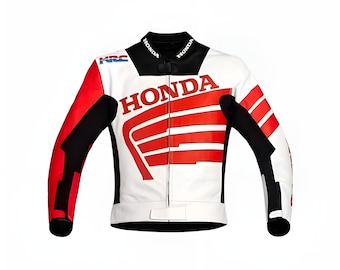 Honda Motorbike Racing White Leather Jacket | Motorcycle Cowhide Racer Jacket
