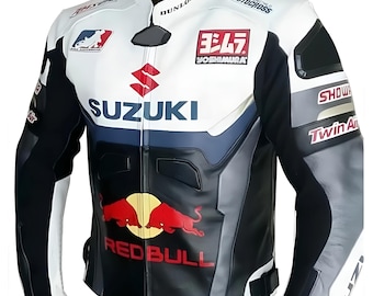 Suzuki Motorbike Cowhide Men Leather Jacket Sports Racing Safety Leather Jackets