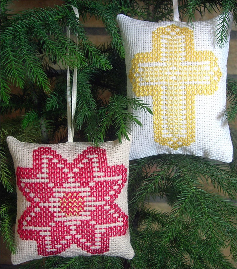 Ornaments 2 Cross & Poinsettia image 1