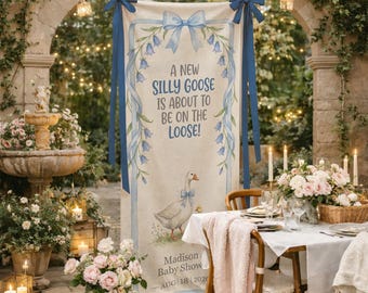 Personalized Linen Cotton Tapestry: Baby Shower Sign, Silly Goose Banner