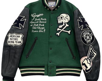 Varsityjacka i vintagestil med ögon, storlek L, 'Chevy Lover'