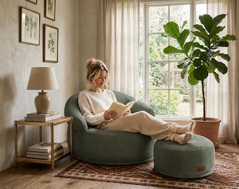 Cozy Cloud Lounge Chair with Ottoman – Plush Corduroy Accent Seat
