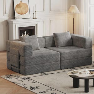 Livingroom Corduroy Loveseat Sofa | Modern Minimalist Lounge Couch Gray